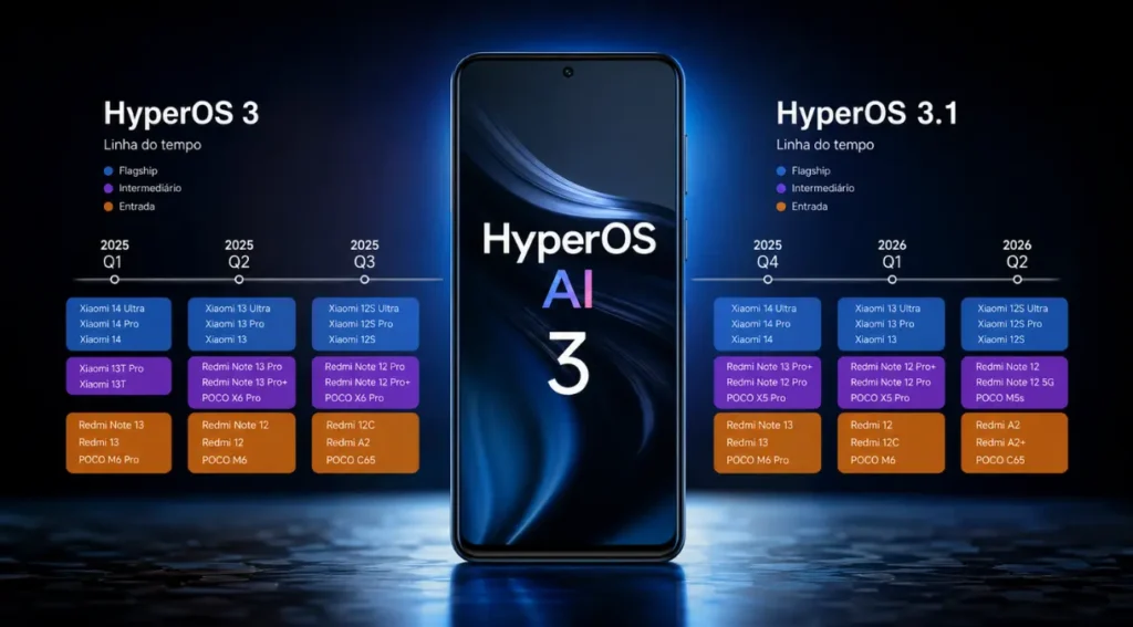 HyperOS AI: O Guia Completo da IA da Xiaomi em 2026 5 cronograma atualização HyperOS 3 celulares Xiaomi Redmi POCO 2026