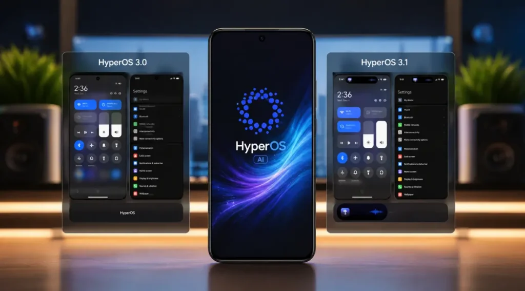 HyperOS AI: O Guia Completo da IA da Xiaomi em 2026 6 HyperOS 3 vs HyperOS 3.1 diferenças interface visual comparação