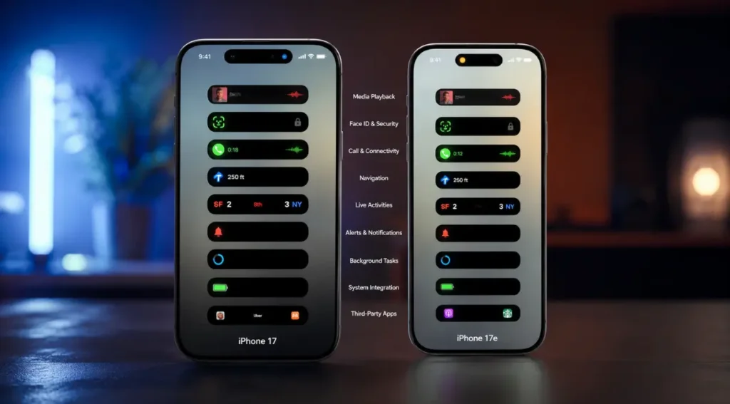 iPhone: Guia Completo de Modelos, Preços e Novidades em 2026 3 comparativo iPhone 17 iPhone 17e Dynamic Island tela