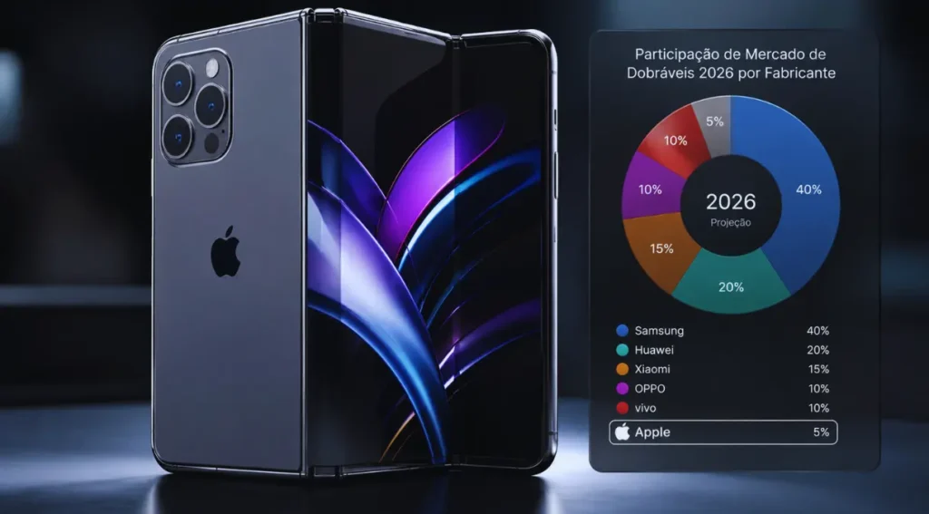 mercado smartphones dobráveis 2026 Apple Samsung participação