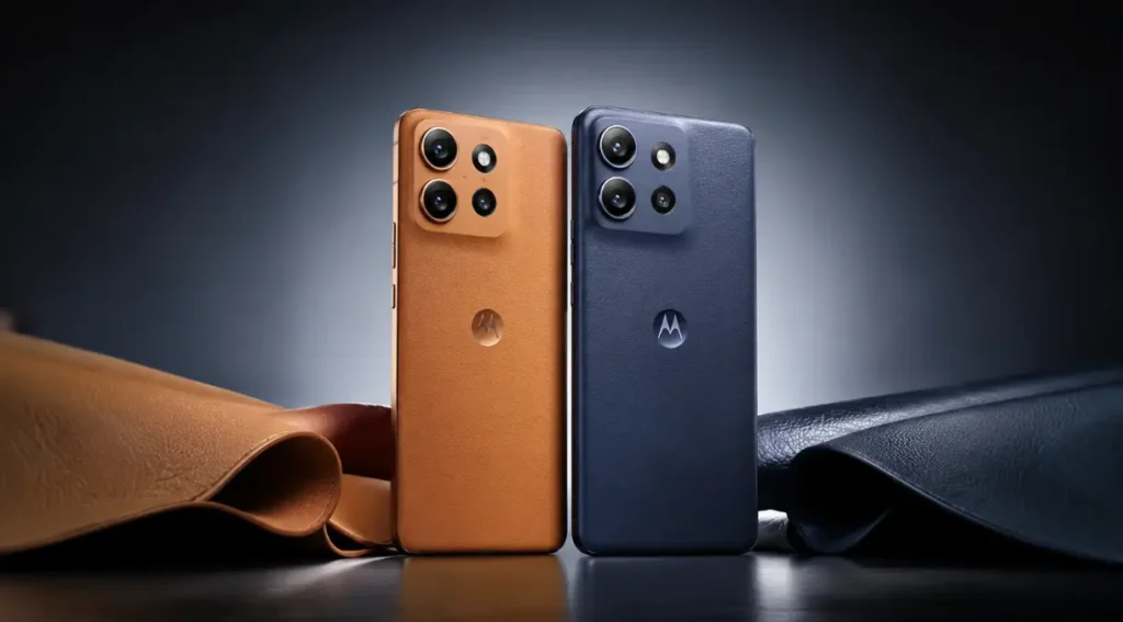 Motorola Edge 50 Neo Poinciana vegan leather acabamento design premium