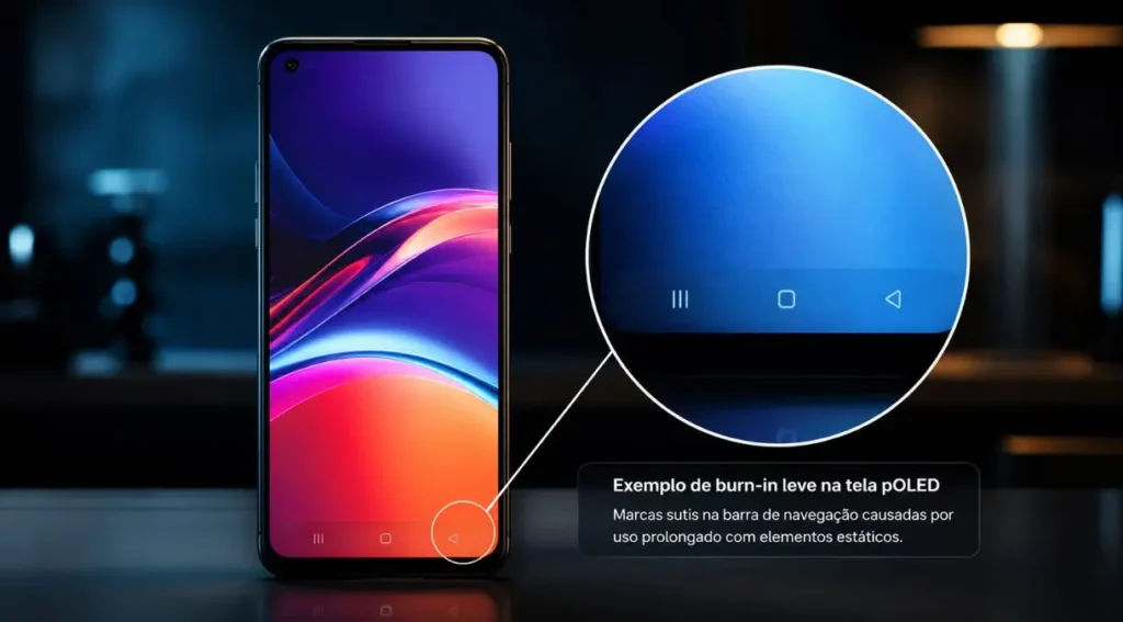 exemplo burn-in tela OLED barra navegação imagem residual