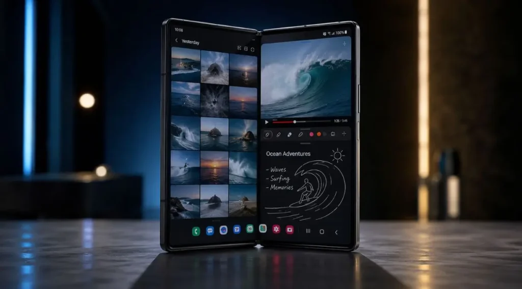 Galaxy Z Fold 7: Review Completo do Dobrável da Samsung em 2026 3 Galaxy Z Fold 7 tela interna 8 polegadas multitarefa