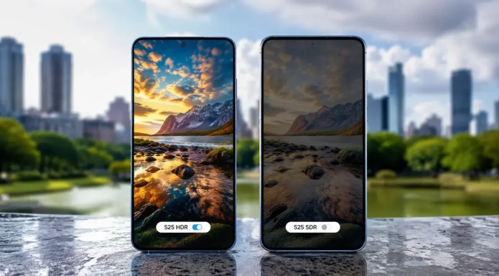 Samsung Galaxy S25 tela AMOLED brilho HDR externo