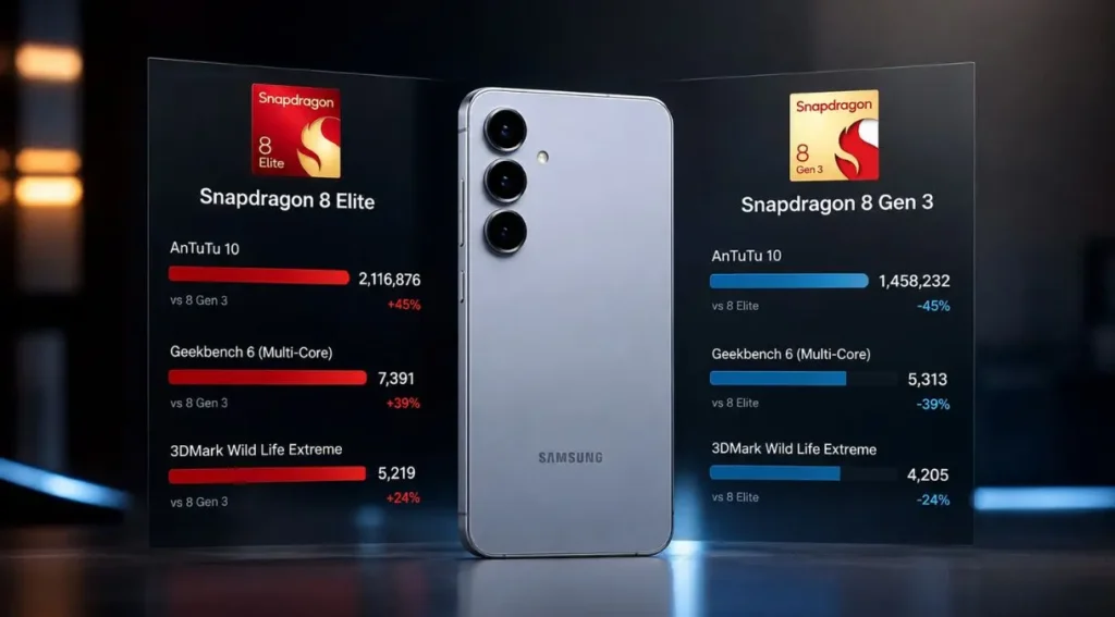 Snapdragon 8 Elite desempenho Galaxy S25 benchmark comparativo