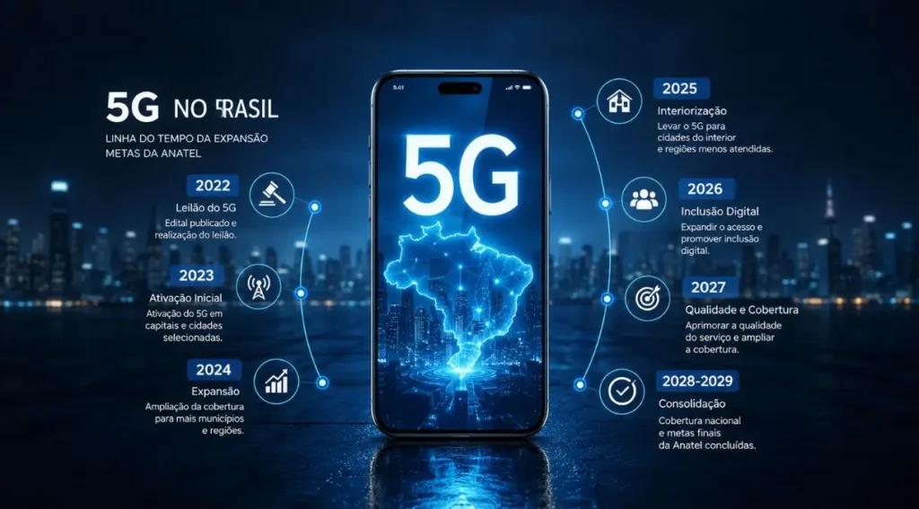 5G Vale a Pena no Brasil em 2026? Guia Completo e Atualizado 6 cronograma expansão 5G Brasil 2026 2029 Anatel metas