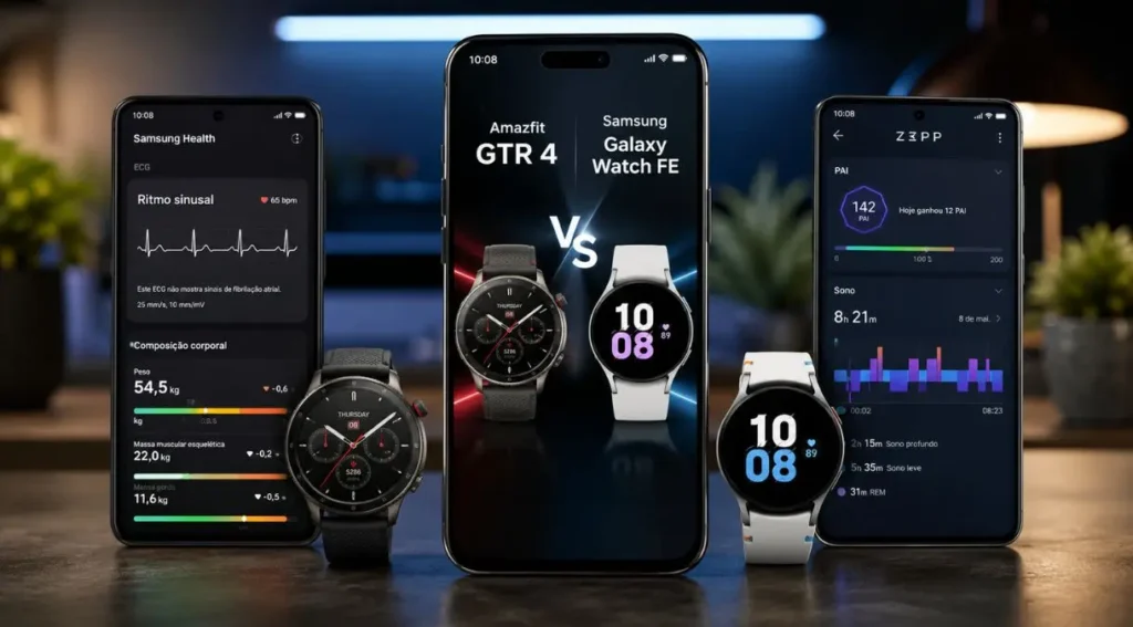 Samsung Health ECG vs Zepp app saúde smartwatch comparação