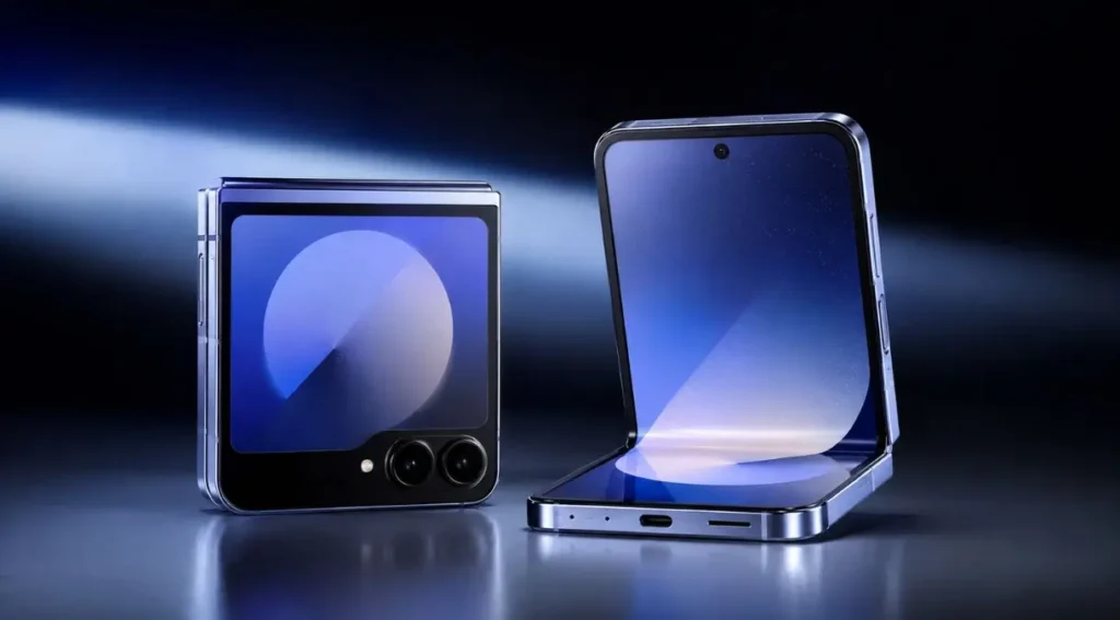 Samsung Galaxy Z Flip 6 aberto e fechado design dobrável