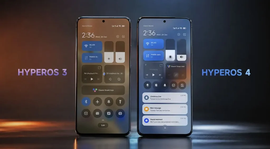 comparação hyperos 3 vs hyperos 4 interface visual