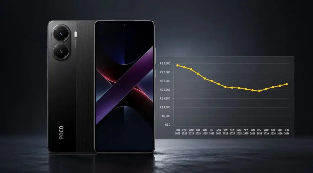 POCO X7 Pro preço Brasil evolução 2025 2026 gráfico