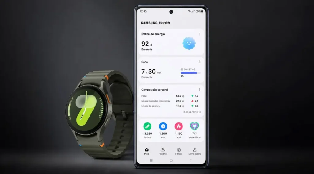 samsung health galaxy watch 7 indice energia composicao corporal