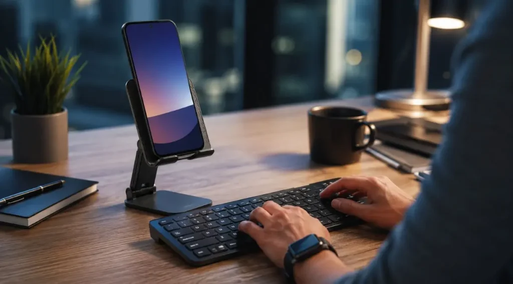 teclado bluetooth compacto smartphone produtividade 2026