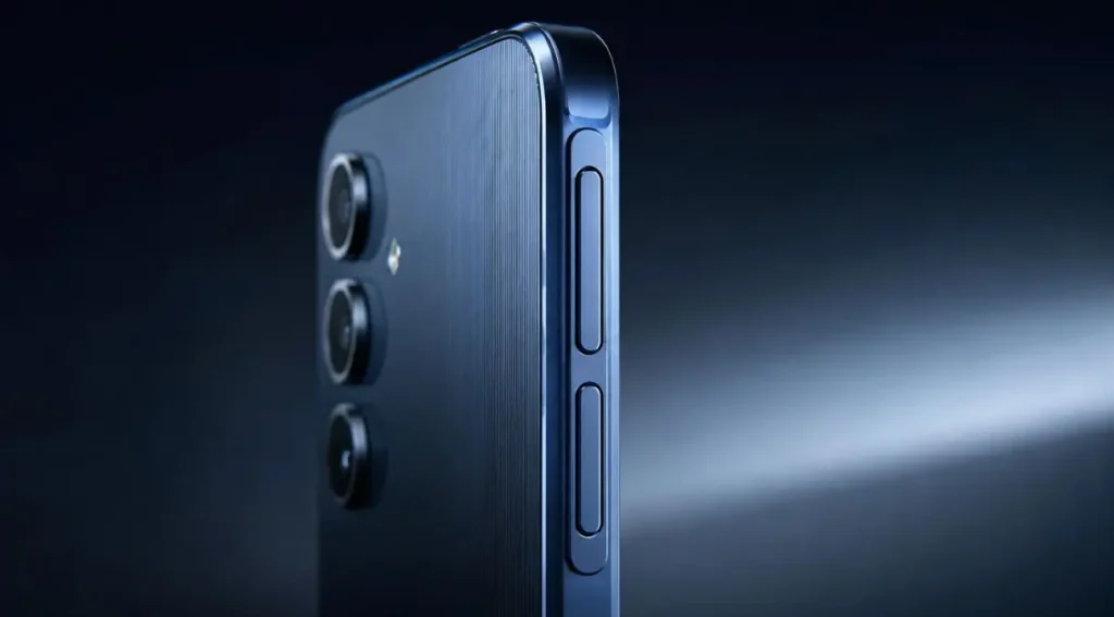 design lateral botões Samsung A15 ergonomia