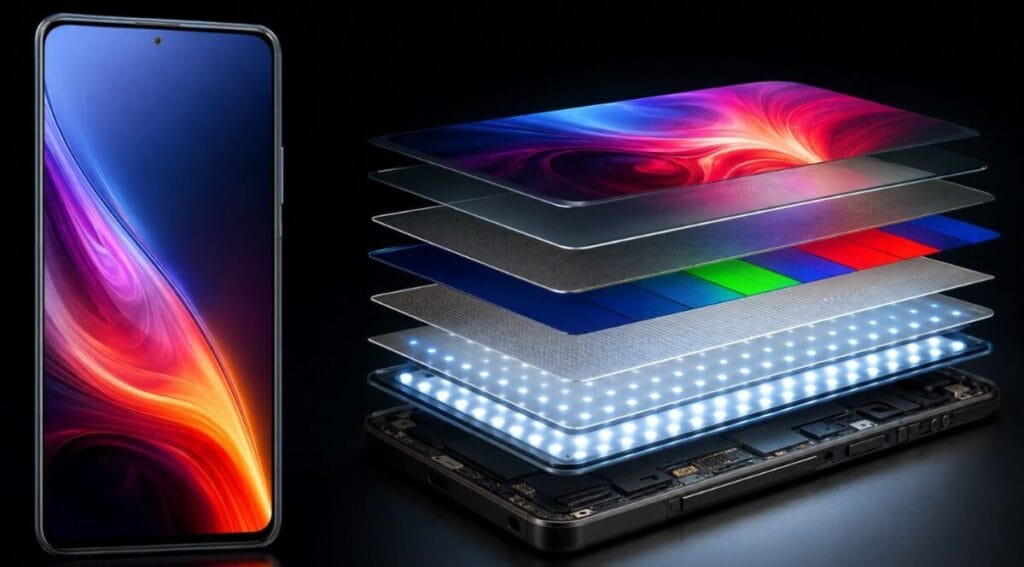 AMOLED vs OLED vs LCD: Diferenças, Vantagens e Qual Escolher em 2026 2 omo funciona tela LCD camadas retroiluminação