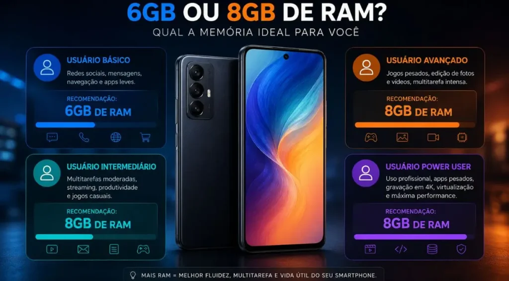 6GB ou 8GB de RAM: Qual Escolher em 2026? Guia Completo 5 perfil de uso ideal 6gb ou 8gb ram celular