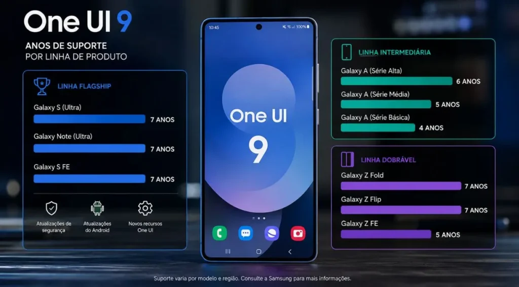 One UI 9: Novidades, Recursos e Data de Lançamento da Nova Interface da Samsung 3 tabela suporte atualizacoes samsung galaxy 2026