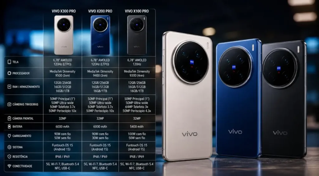 Vivo X300 Pro: Especificações, Preço e Vale a Pena em 2026? 4 comparativo Vivo X300 Pro Oppo Find X9 Pro Honor Magic8 Pro