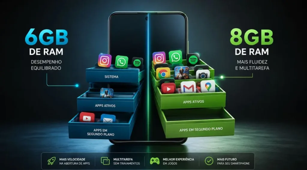 6GB ou 8GB de RAM: Qual Escolher em 2026? Guia Completo 2 como funciona a memoria ram no celular infografico