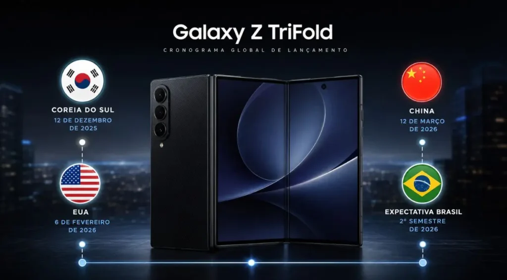 Samsung Galaxy Z TriFold: Preço, Recursos e Rumores 4 linha do tempo lançamento galaxy z trifold países