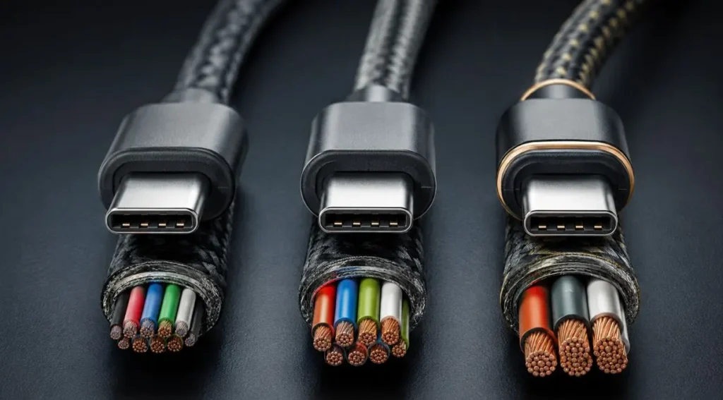 Cabo USB-C: Guia Completo para Escolher o Melhor Modelo em 2026 2 diferença construção interna cabo usb-c