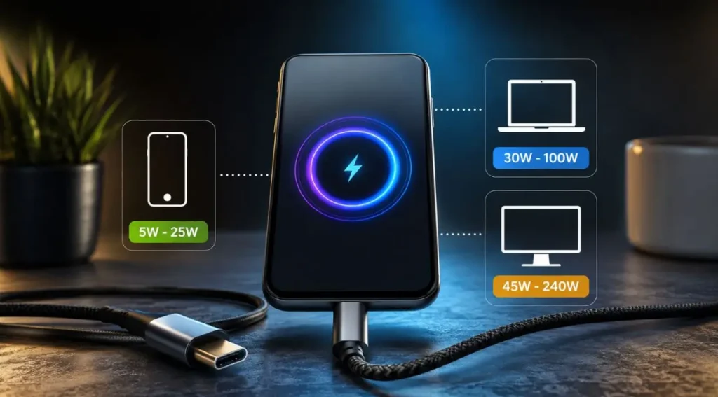 Cabo USB-C: Guia Completo para Escolher o Melhor Modelo em 2026 3 quantos watts cabo usb-c celular notebook monitor