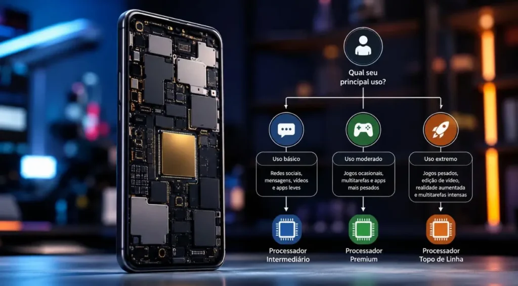 Qual o Melhor Processador de Celular em 2026? Ranking dos Mais Potentes 5 fluxograma escolha processador celular por uso