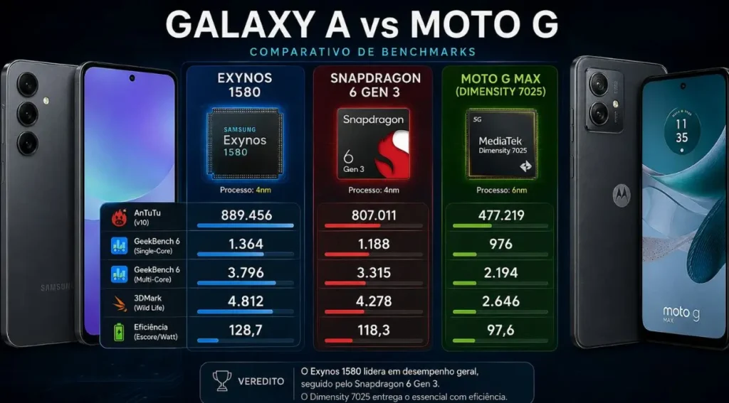 benchmark processador Galaxy A vs Moto G 2026