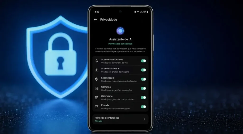 configurações privacidade inteligência artificial celular