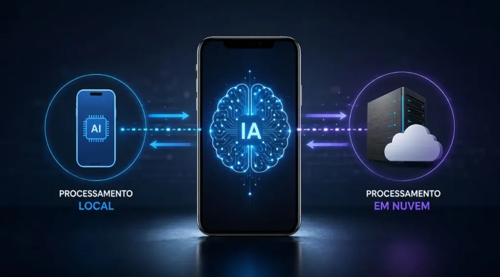 inteligência artificial celular processamento local nuvem infográfico