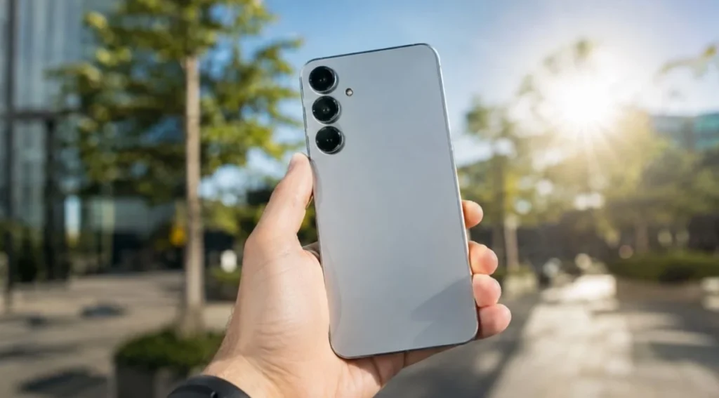 Galaxy S26 FE: preço, ficha técnica, câmeras e vale a pena? 3 Galaxy S26 FE com tela AMOLED em ambiente externo