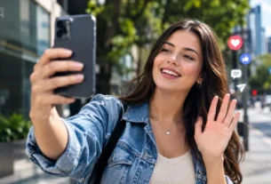 Pessoa gravando conteúdo para redes sociais com um smartphone.
