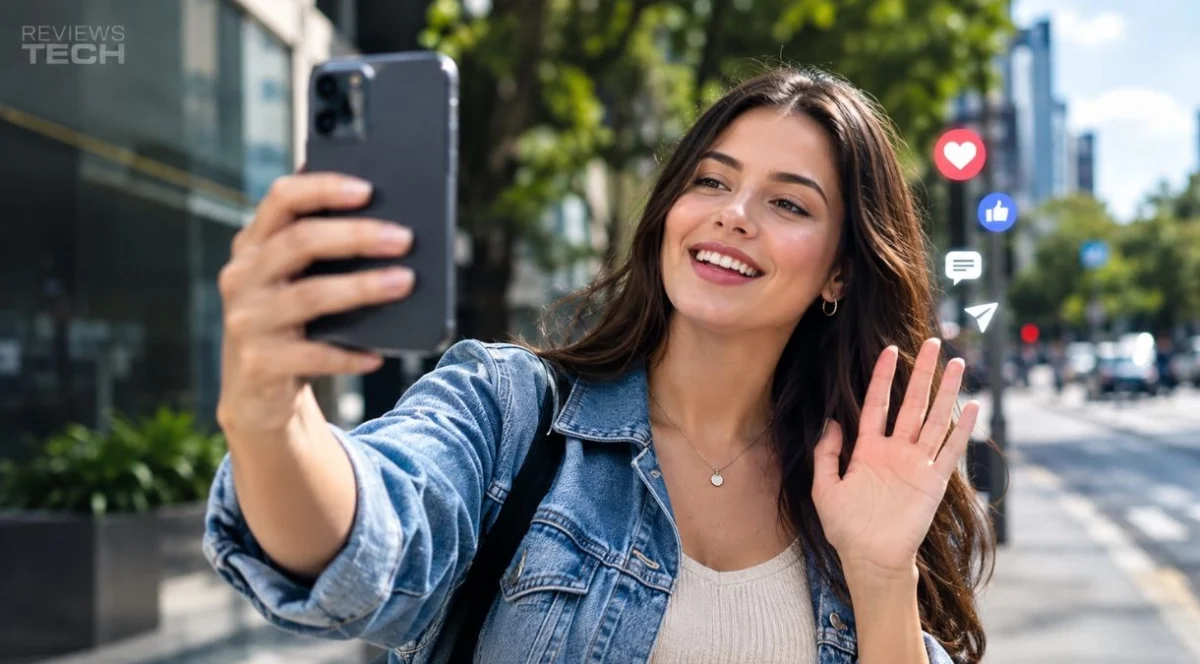 Melhor Celular para Redes Sociais 1 Pessoa gravando conteúdo para redes sociais com um smartphone.