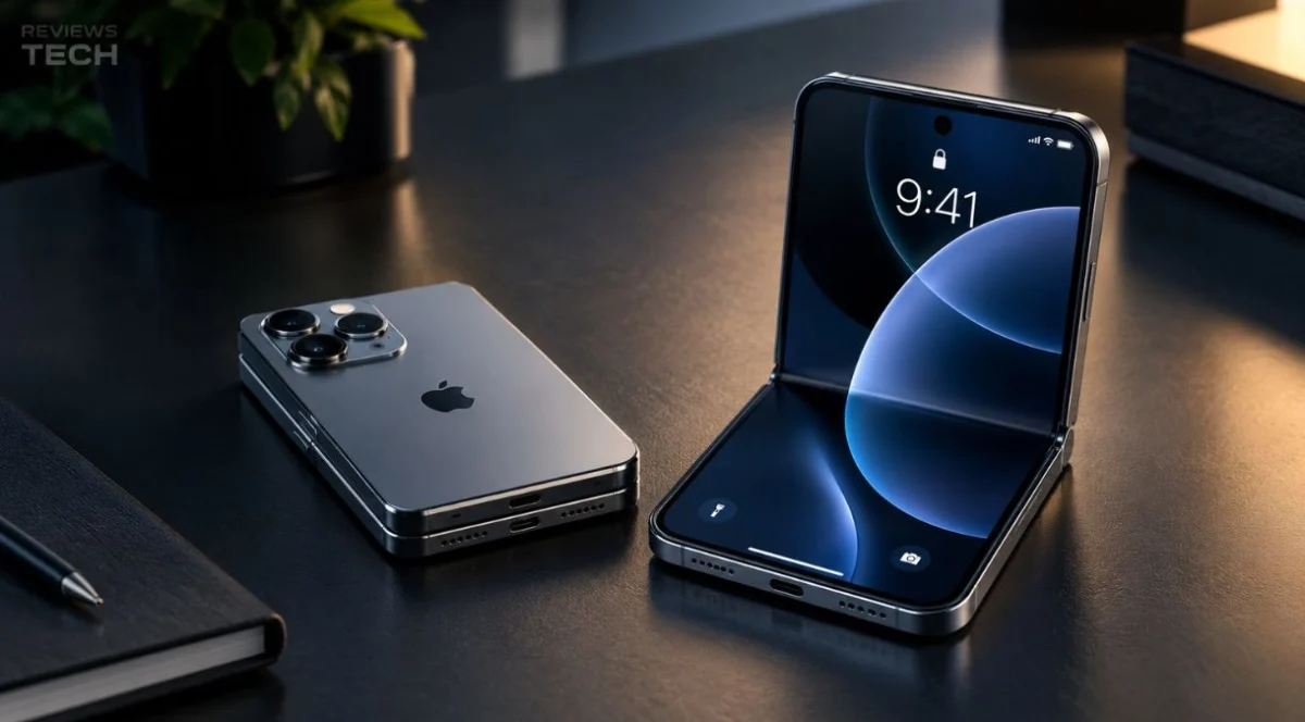 iPhone Duo: preço, ficha técnica e lançamento no Brasil 1 iPhone Duo aberto e fechado com tela interna de 7,6 polegadas e tela externa de 5,4 polegadas