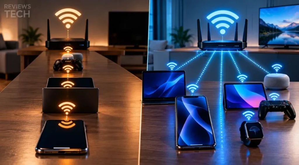 OFDMA Wi-Fi 6 vários aparelhos ao mesmo tempo comparação padrão antigo